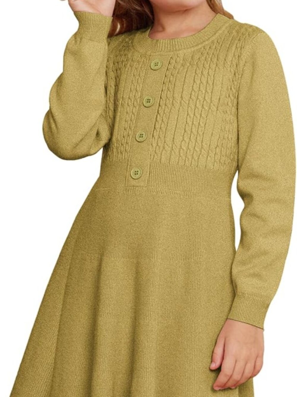 GRACE KARIN Girls Fall/Winter Cable Knit Sweater Dress, Grass Yellow, Size 6